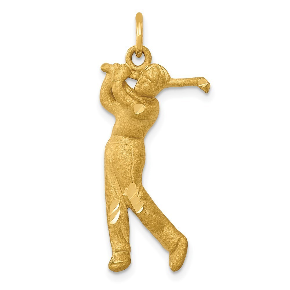 14k Yellow Gold Sports Male Golfer Necklace Charm Pendant